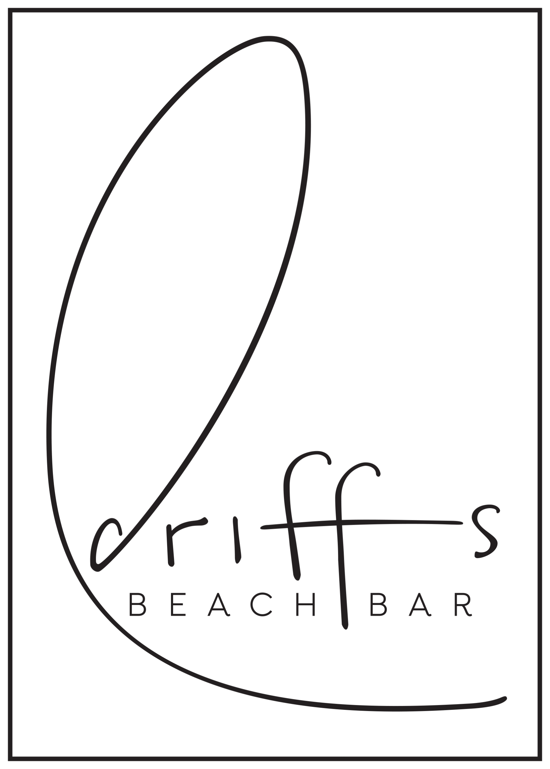 Logo for Driffs Beach Bar at Caerula Mar Club, with “Driffs” in modern cursive and “BEACH BAR” in bold uppercase below.